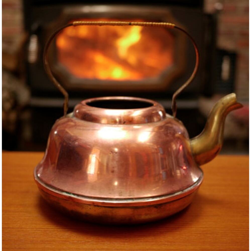 VINTAGE ANTIQUE COPPER BRASS TEA POT KETTLE HOLLAND DUTCH Bamboo Wrapped HANDLE